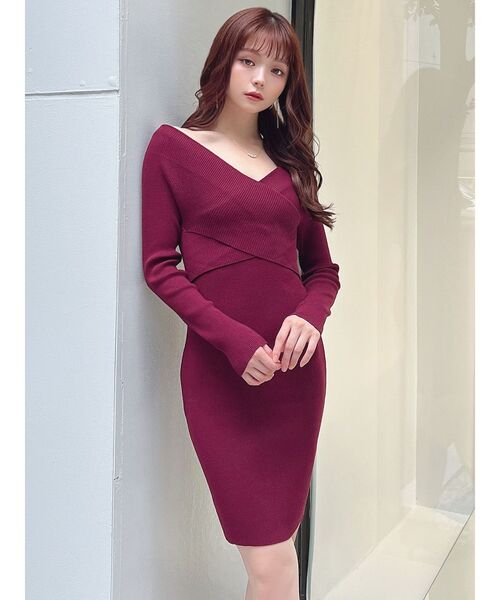RESEXXY（リゼクシー）の「フロントクロスニットタイトワンピース（ワンピース・レディース・ブラック/ベージュ/ワイン・SMALL/MEDIUM）」の7枚目の写真