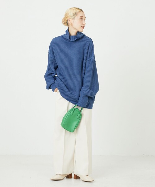 FREAK'S STORE（フリークスストア）の「限定展開　ビッグシルエット 片畦 タートルネック カラー ニット（ニット/セーター・レディース・パープル/グリーン/ピンク/オレンジ/ブルー/ブラック/グレー/ベージュ/ナチュラル・ﾌﾘ-）」の13枚目の写真