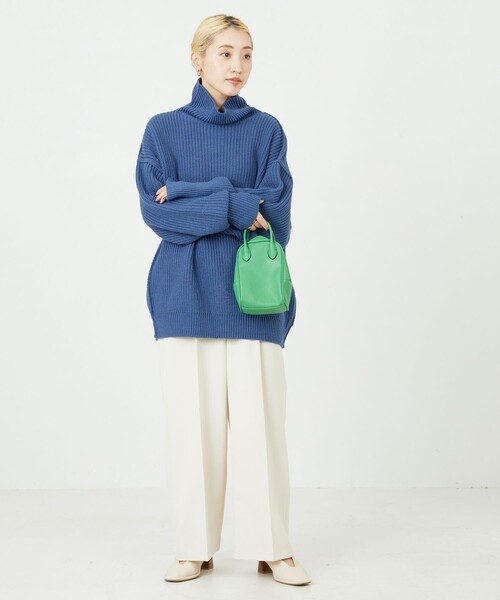 FREAK'S STORE（フリークスストア）の「限定展開　ビッグシルエット 片畦 タートルネック カラー ニット（ニット/セーター・レディース・パープル/グリーン/ピンク/オレンジ/ブルー/ブラック/グレー/ベージュ/ナチュラル・ﾌﾘ-）」の17枚目の写真