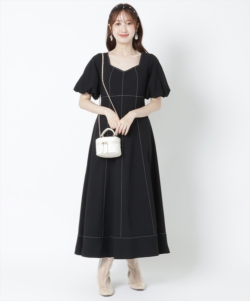 WILLSELECTION（ウィルセレクション）の「配色ステッチボリューム袖ワンピース（ワンピース・レディース・カーキ/ブラック/オレンジ・MEDIUM）」の2枚目の写真