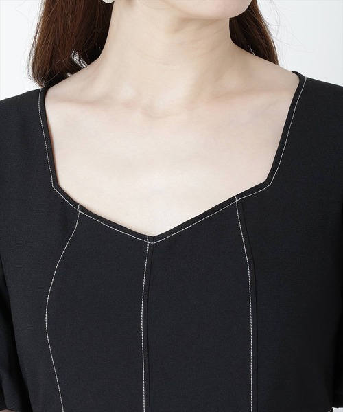 WILLSELECTION（ウィルセレクション）の「配色ステッチボリューム袖ワンピース（ワンピース・レディース・カーキ/ブラック/オレンジ・MEDIUM）」の6枚目の写真