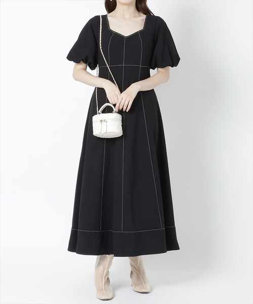 WILLSELECTION（ウィルセレクション）の「配色ステッチボリューム袖ワンピース（ワンピース・レディース・カーキ/ブラック/オレンジ・MEDIUM）」の10枚目の写真