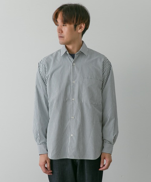 セール】『イージーケア』コットンタッチルーズストライプシャツ