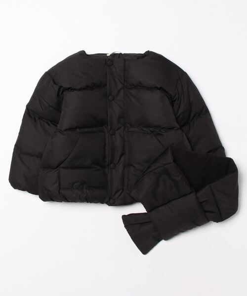 リミフゥ マフラー付きジャケット／黒 セール】【万能アウター】マフラー付きパフジャケット（ブルゾン