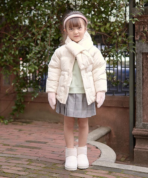 Lycee mine（リセマイン）の「【万能アウター】マフラー付きパフジャケット（ブルゾン・キッズ・サックスブルー/アイボリー/ベージュ/カーキ/ブラック/ピンク/マスタード・150cm/130cm/140cm/100cm/110cm/120cm）」の15枚目の写真