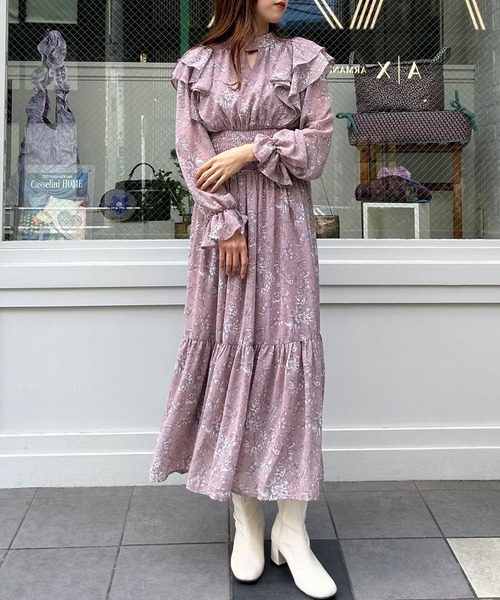 INGNI(イング)の「デコルテカットアウト花柄フリルワンピース(ワンピース・レディース・アイボリー/ピンク/ブラック・M)」の15枚目の写真