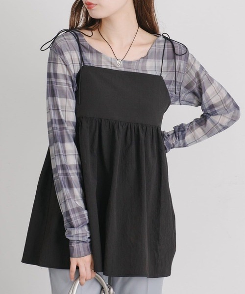 Kastane（カスタネ）の「【新色追加/4色展開】チェックシアープルオーバー（Tシャツ/カットソー・レディース・ブラック/サックスブルー/グレー/オフホワイト・FREE）」の3枚目の写真