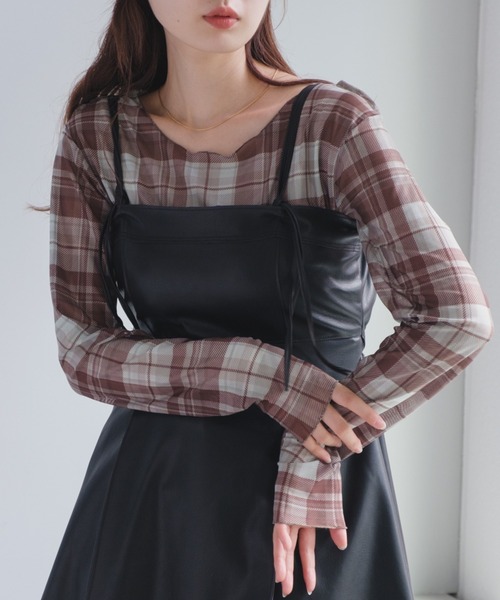 Kastane（カスタネ）の「【新色追加/4色展開】チェックシアープルオーバー（Tシャツ/カットソー・レディース・ブラック/サックスブルー/グレー/オフホワイト・FREE）」の4枚目の写真