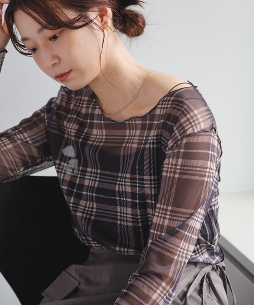 Kastane（カスタネ）の「【新色追加/4色展開】チェックシアープルオーバー（Tシャツ/カットソー・レディース・ブラック/サックスブルー/グレー/オフホワイト・FREE）」の13枚目の写真