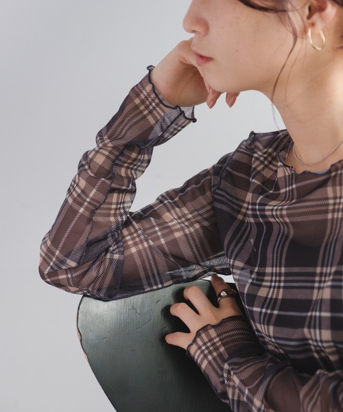 Kastane（カスタネ）の「【新色追加/4色展開】チェックシアープルオーバー（Tシャツ/カットソー・レディース・ブラック/サックスブルー/グレー/オフホワイト・FREE）」の14枚目の写真