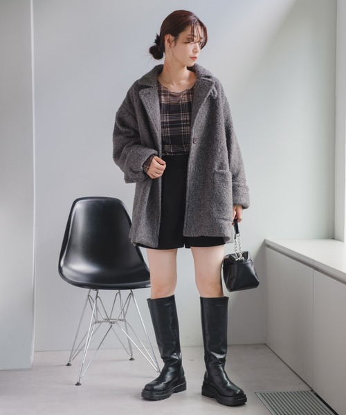 Kastane（カスタネ）の「【新色追加/4色展開】チェックシアープルオーバー（Tシャツ/カットソー・レディース・ブラック/サックスブルー/グレー/オフホワイト・FREE）」の17枚目の写真