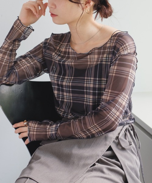 Kastane（カスタネ）の「【新色追加/4色展開】チェックシアープルオーバー（Tシャツ/カットソー・レディース・ブラック/サックスブルー/グレー/オフホワイト・FREE）」の6枚目の写真