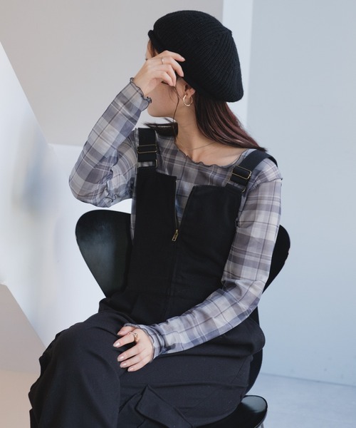 Kastane（カスタネ）の「【新色追加/4色展開】チェックシアープルオーバー（Tシャツ/カットソー・レディース・ブラック/サックスブルー/グレー/オフホワイト・FREE）」の20枚目の写真