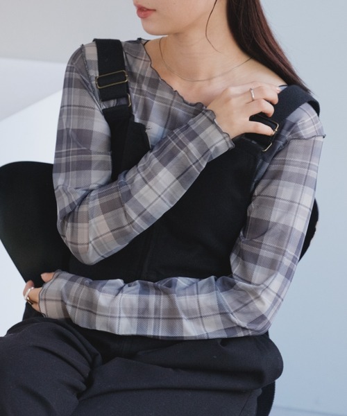 Kastane（カスタネ）の「【新色追加/4色展開】チェックシアープルオーバー（Tシャツ/カットソー・レディース・ブラック/サックスブルー/グレー/オフホワイト・FREE）」の9枚目の写真