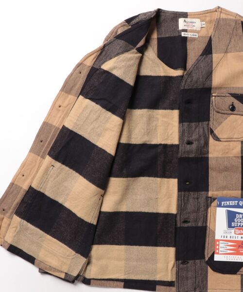 go slow caravan(ゴースローキャラバン)の「ALCARZA/アルカルザ HEAVY FLANNEL NO COLLAR JACKET(ノーカラージャケット・メンズ・チェック/アイボリー/ネイビー/その他2・X-LARGE/LARGE/MEDIUM)」の6枚目の写真