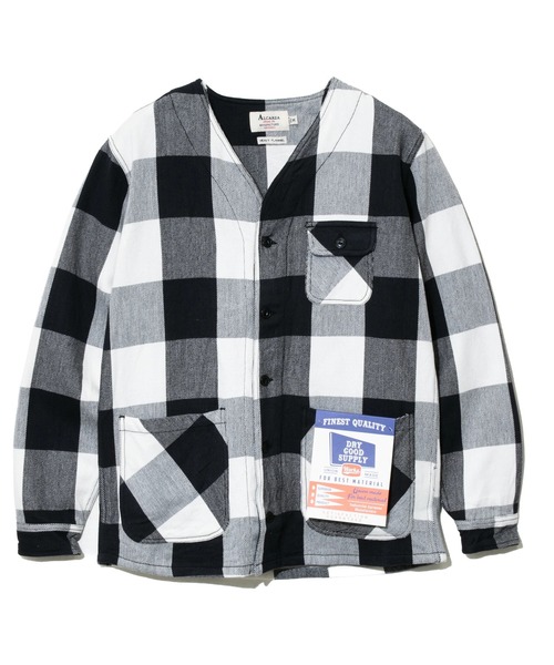 go slow caravan(ゴースローキャラバン)の「ALCARZA/アルカルザ HEAVY FLANNEL NO COLLAR JACKET(ノーカラージャケット・メンズ・チェック/アイボリー/ネイビー/その他2・X-LARGE/LARGE/MEDIUM)」の4枚目の写真