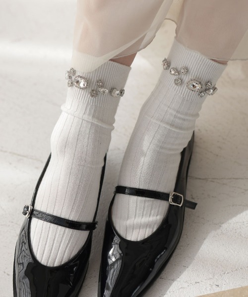 DONOBAN（ドノバン）の「ビジューソックス（ソックス/靴下・レディース・ホワイト/ブラック系その他/ブラック/アイボリー・22-24cm）」の9枚目の写真