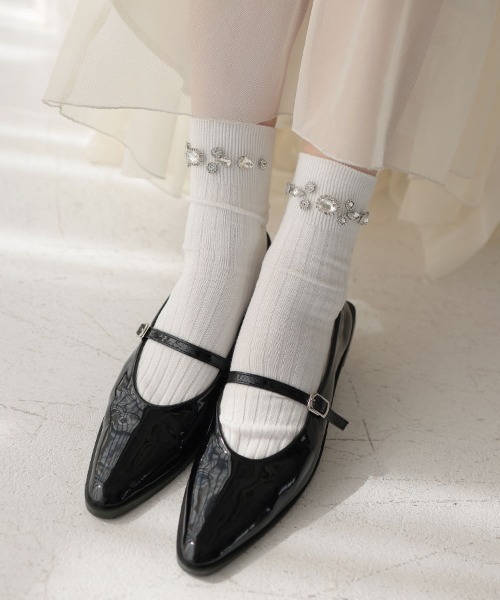 DONOBAN（ドノバン）の「ビジューソックス（ソックス/靴下・レディース・ホワイト/ブラック系その他/ブラック/アイボリー・22-24cm）」の10枚目の写真