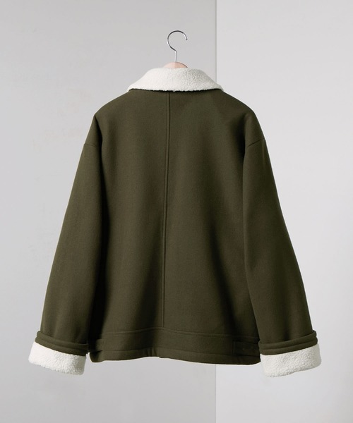 Alfred Alex】ボア×フェイクメルトンルーズブルゾン（ムートンコート