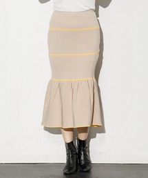 TRICOTÉ トリコテ｜ 凹凸ストライプニットスカート　BEIGE 幾何柄ジャカードニットプルオーバー(ニット・セーター