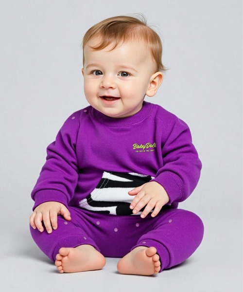 BABYDOLL(ベビードール)の「ゼブラ柄 ポケット ロンパース 9011B(ロンパース・キッズ・ピンク系その他7/ブラック/パープル/グリーン・70cm/80cm)」の3枚目の写真