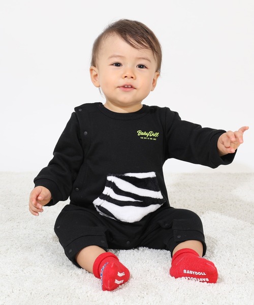 BABYDOLL(ベビードール)の「ゼブラ柄 ポケット ロンパース 9011B(ロンパース・キッズ・ピンク系その他7/ブラック/パープル/グリーン・70cm/80cm)」の10枚目の写真