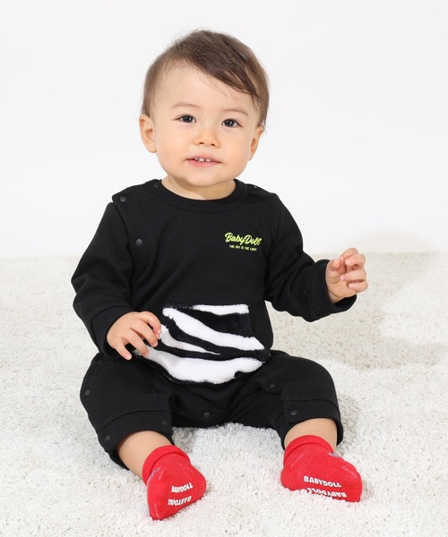 BABYDOLL(ベビードール)の「ゼブラ柄 ポケット ロンパース 9011B(ロンパース・キッズ・ピンク系その他7/ブラック/パープル/グリーン・70cm/80cm)」の8枚目の写真