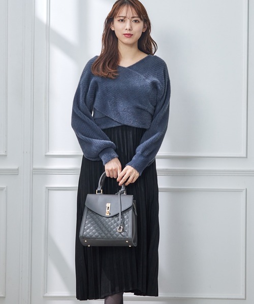 トゥエルブアジェンダ 12Twelve Agenda クロップド丈カシュクールシャギーニットプルオーバー （グレージュ） トゥエルブアジェンダ 12Twelve Agenda クロップド丈