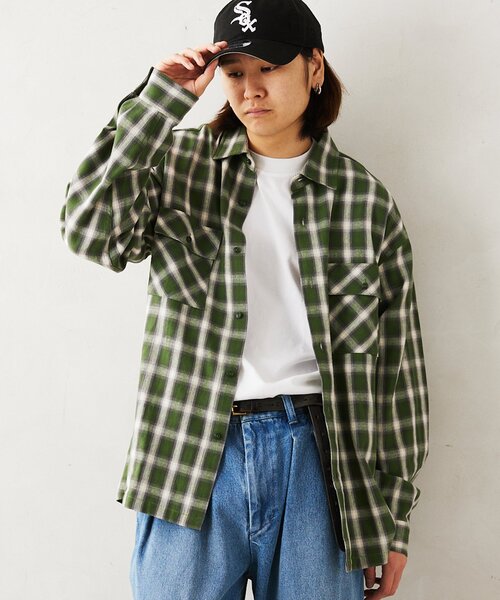 BIG MIKE（ビッグマイク）の「【BIG MIKE / ビッグマイク】 別注 ライトオンブレチェックシャツ（シャツ/ブラウス・メンズ・ブラック/ネイビー/グリーン・MEDIUM/LARGE）」の5枚目の写真