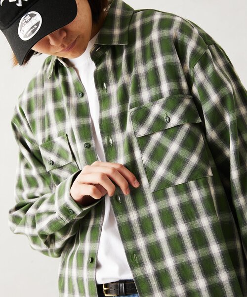 BIG MIKE（ビッグマイク）の「【BIG MIKE / ビッグマイク】 別注 ライトオンブレチェックシャツ（シャツ/ブラウス・メンズ・ブラック/ネイビー/グリーン・MEDIUM/LARGE）」の7枚目の写真