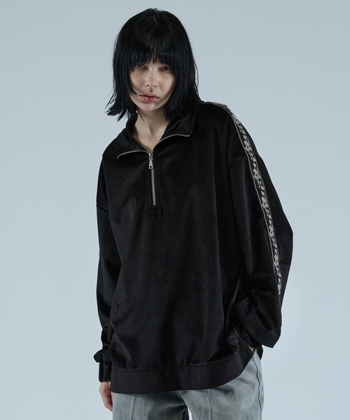 VELNUS】Sideline velor half-zip pullover/サイドラインベロア