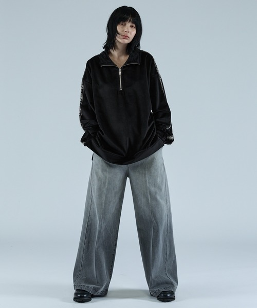 VELNUS】Sideline velor half-zip pullover/サイドラインベロア