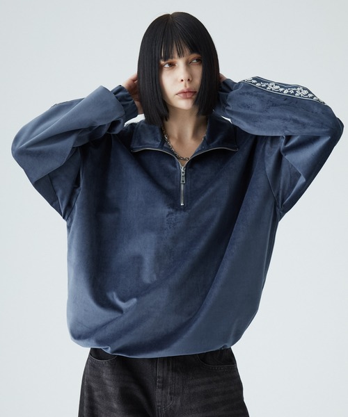 VELNUS（ベルナス）の「【VELNUS】Sideline velor half-zip pullover/サイドラインベロアハーフジッププルオーバー（スウェット・メンズ・ライトグレー/ブラック/ダークブルー/ホワイト/ブルー・S/L/M）」の6枚目の写真