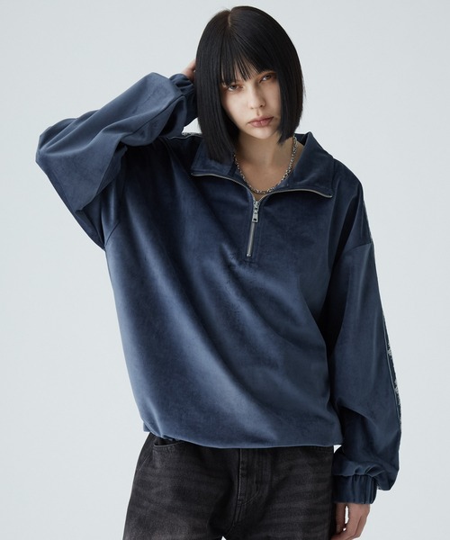 VELNUS（ベルナス）の「【VELNUS】Sideline velor half-zip pullover/サイドラインベロアハーフジッププルオーバー（スウェット・メンズ・ライトグレー/ブラック/ダークブルー/ホワイト/ブルー・S/L/M）」の9枚目の写真