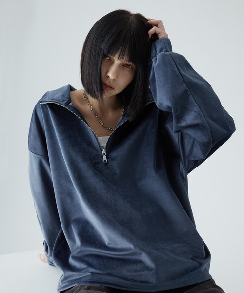 VELNUS（ベルナス）の「【VELNUS】Sideline velor half-zip pullover/サイドラインベロアハーフジッププルオーバー（スウェット・メンズ・ライトグレー/ブラック/ダークブルー/ホワイト/ブルー・S/L/M）」の16枚目の写真