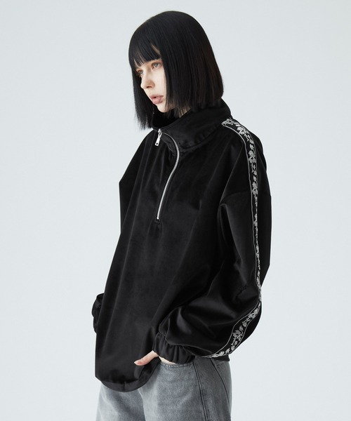 VELNUS】Sideline velor half-zip pullover/サイドラインベロアハーフ