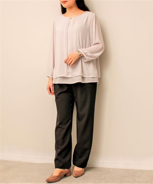 fleur by mint breeze(フルールバイミントブリーズ)の「【L~5L 大きいサイズ】シフォン ジョーゼット ピンタック 長袖 ブラウス オフィス(シャツ/ブラウス・レディース・オフホワイト/ライトグレー・3L/LL/L/5L/4L)」の15枚目の写真