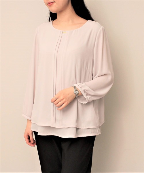 fleur by mint breeze(フルールバイミントブリーズ)の「【L~5L 大きいサイズ】シフォン ジョーゼット ピンタック 長袖 ブラウス オフィス(シャツ/ブラウス・レディース・オフホワイト/ライトグレー・3L/LL/L/5L/4L)」の16枚目の写真