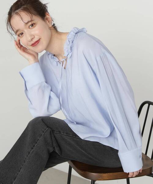 N.（N. Natural Beauty Basic）（エヌエヌナチュラルビューティーベーシック）の「◆ネックフリルディテールブラウス（シャツ/ブラウス・レディース・オフホワイト/ブルー/チャコールグレー・MEDIUM）」の19枚目の写真