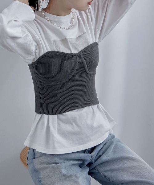 etoll.（エトル）の「リブニットビスチェ（チューブトップ・レディース・オフホワイト/チャコール/ブラック・FREE）」の3枚目の写真