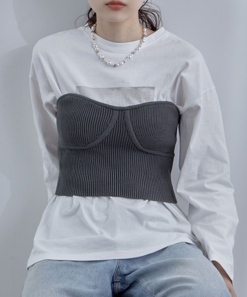 etoll.（エトル）の「リブニットビスチェ（チューブトップ・レディース・オフホワイト/チャコール/ブラック・FREE）」の18枚目の写真