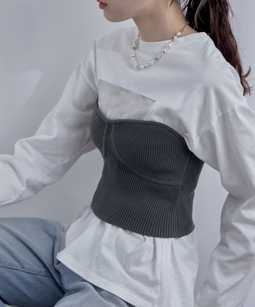 etoll.（エトル）の「リブニットビスチェ（チューブトップ・レディース・オフホワイト/チャコール/ブラック・FREE）」の19枚目の写真