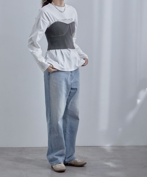 etoll.（エトル）の「リブニットビスチェ（チューブトップ・レディース・オフホワイト/チャコール/ブラック・FREE）」の21枚目の写真