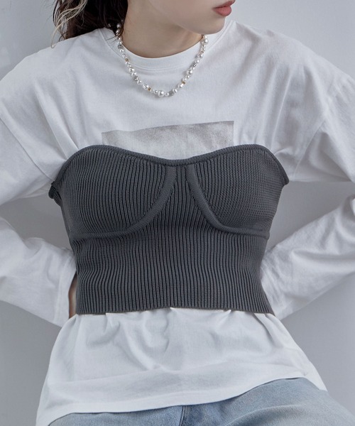 etoll.（エトル）の「リブニットビスチェ（チューブトップ・レディース・オフホワイト/チャコール/ブラック・FREE）」の22枚目の写真