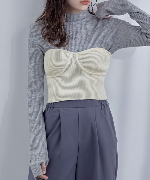 etoll.（エトル）の「リブニットビスチェ（チューブトップ・レディース・オフホワイト/チャコール/ブラック・FREE）」の14枚目の写真