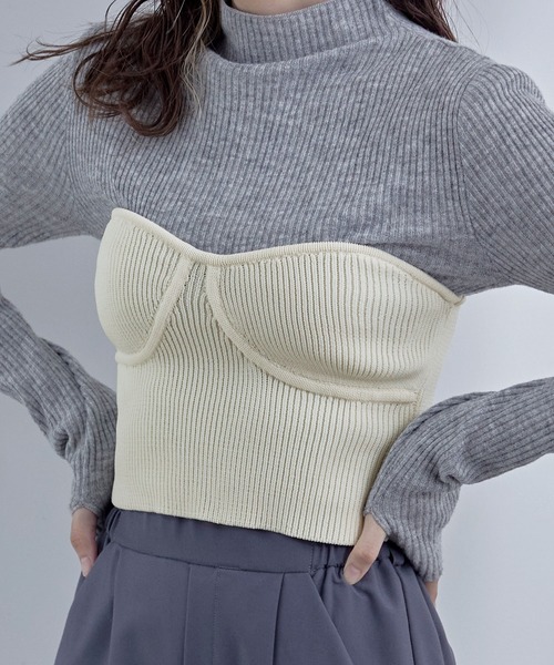 etoll.（エトル）の「リブニットビスチェ（チューブトップ・レディース・オフホワイト/チャコール/ブラック・FREE）」の15枚目の写真