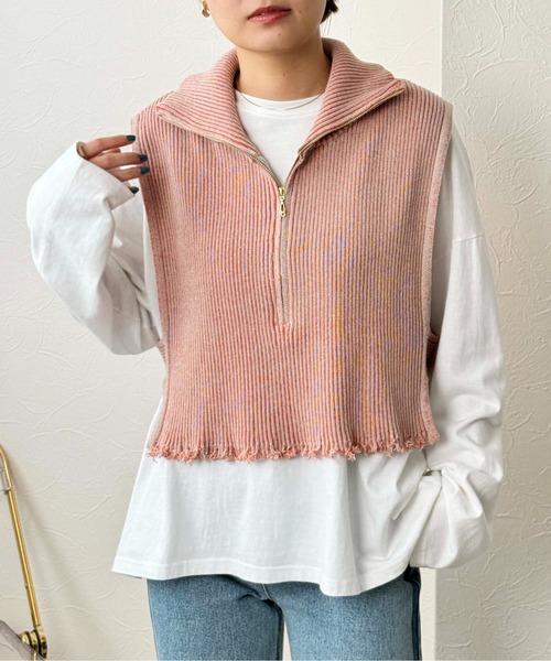 Eimee Law（エイミーロウ）の「二重臼ZIPカラーニットベスト（ベスト