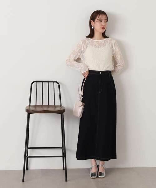 N.（N. Natural Beauty Basic）（エヌエヌナチュラルビューティーベーシック）の「◆マーガレットレースカットソー（Tシャツ/カットソー・レディース・オフホワイト/ブラック・MEDIUM）」の4枚目の写真