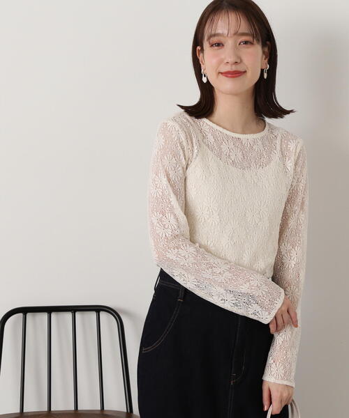 N.（N. Natural Beauty Basic）（エヌエヌナチュラルビューティーベーシック）の「◆マーガレットレースカットソー（Tシャツ/カットソー・レディース・オフホワイト/ブラック・MEDIUM）」の7枚目の写真