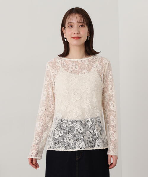 N.（N. Natural Beauty Basic）（エヌエヌナチュラルビューティーベーシック）の「◆マーガレットレースカットソー（Tシャツ/カットソー・レディース・オフホワイト/ブラック・MEDIUM）」の5枚目の写真